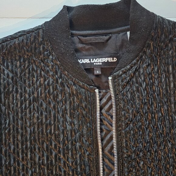 Karl Lagerfeld Shiny Quilted Bomber Jacket  Black Size S - Picture 5 of 6